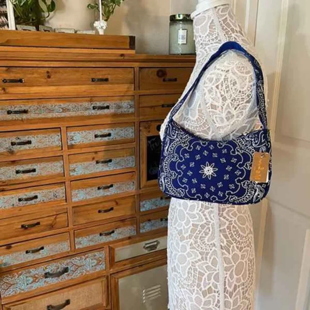 Bandana Paisley Print SM Shoulder Handbag - NWT - Blue/White